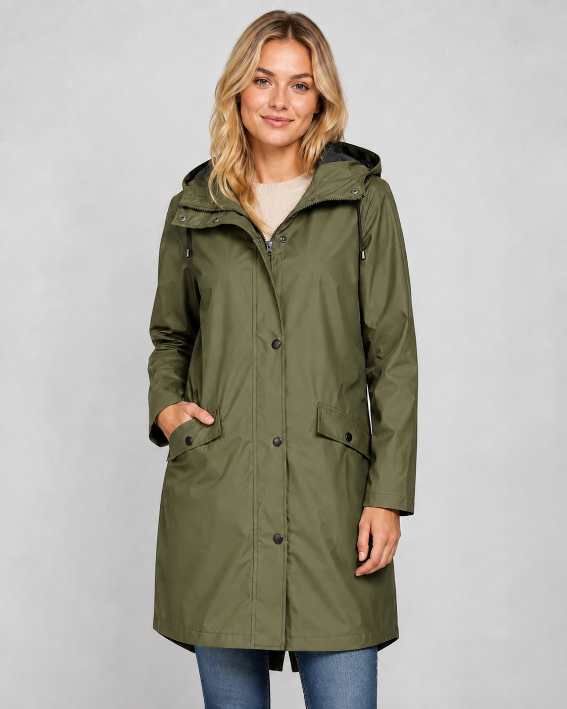 Dames Regenjack met Capuchon en Lange Snit