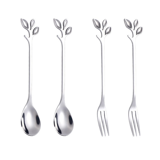 Creatieve Lepel en Vork Set met Tak en Blad Ontwerp voor Feestjes 0