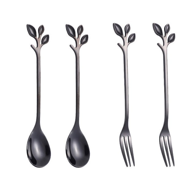 Creatieve Lepel en Vork Set met Tak en Blad Ontwerp voor Feestjes 8