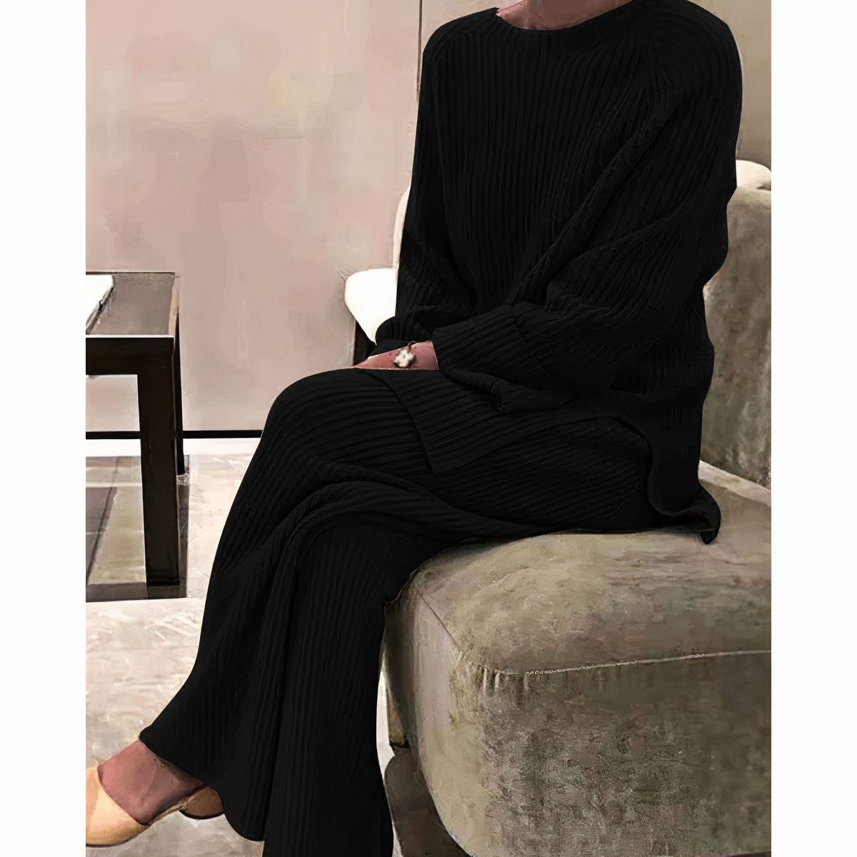 Dames 2 Delige Set Comfy Gebreide Trui en Broek Casual Outfit 1