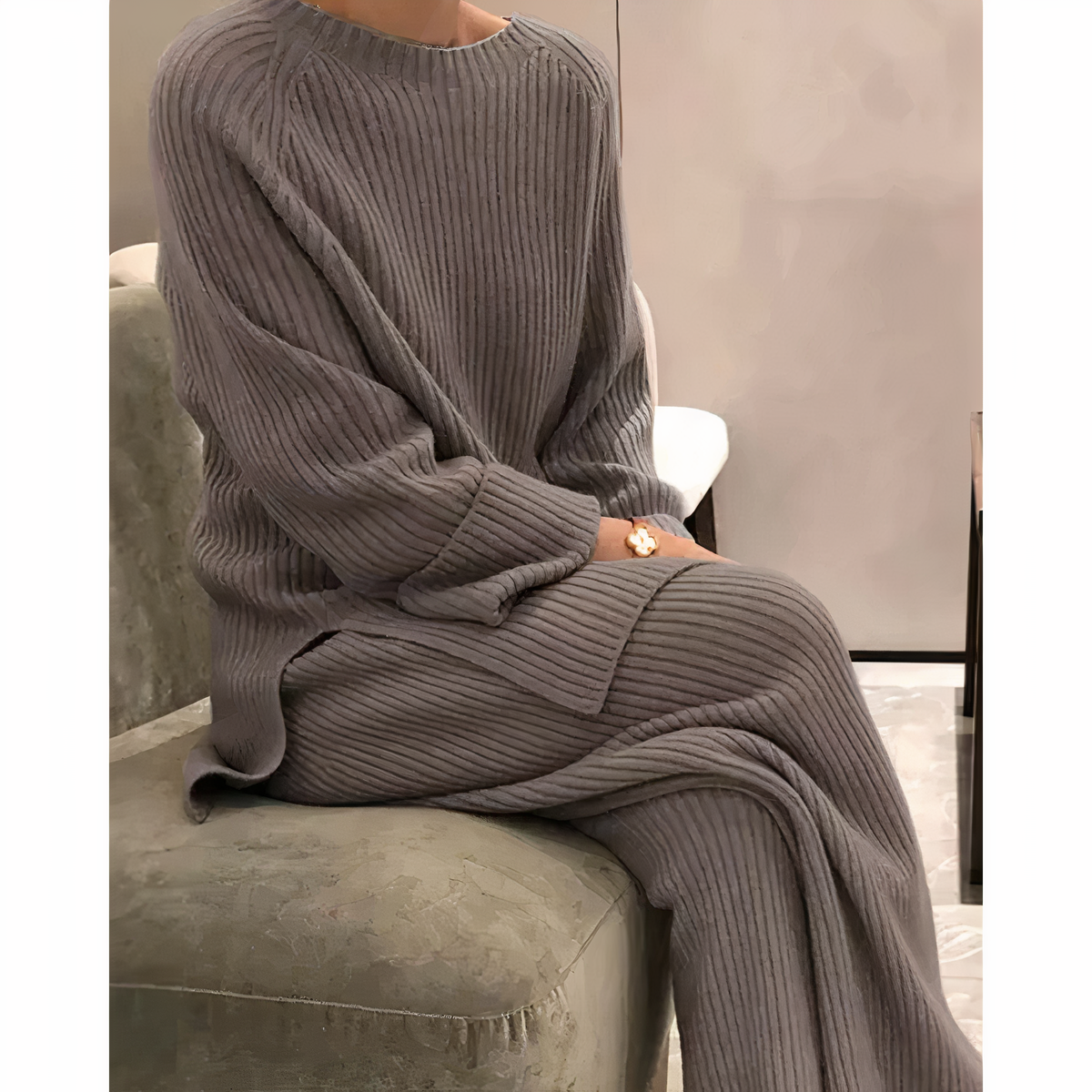 Dames 2 Delige Set Comfy Gebreide Trui en Broek Casual Outfit 2