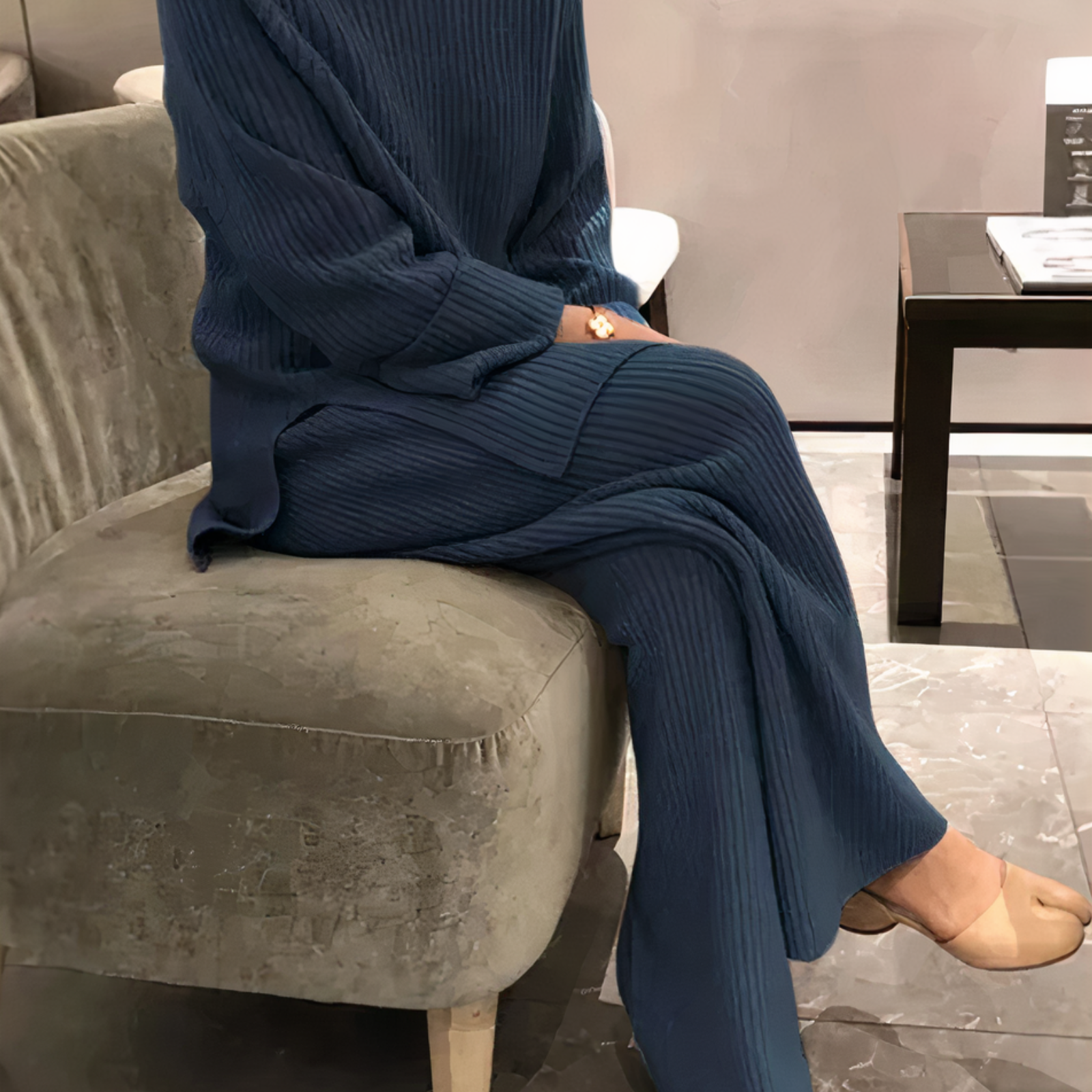 Dames 2 Delige Set Comfy Gebreide Trui en Broek Casual Outfit 3
