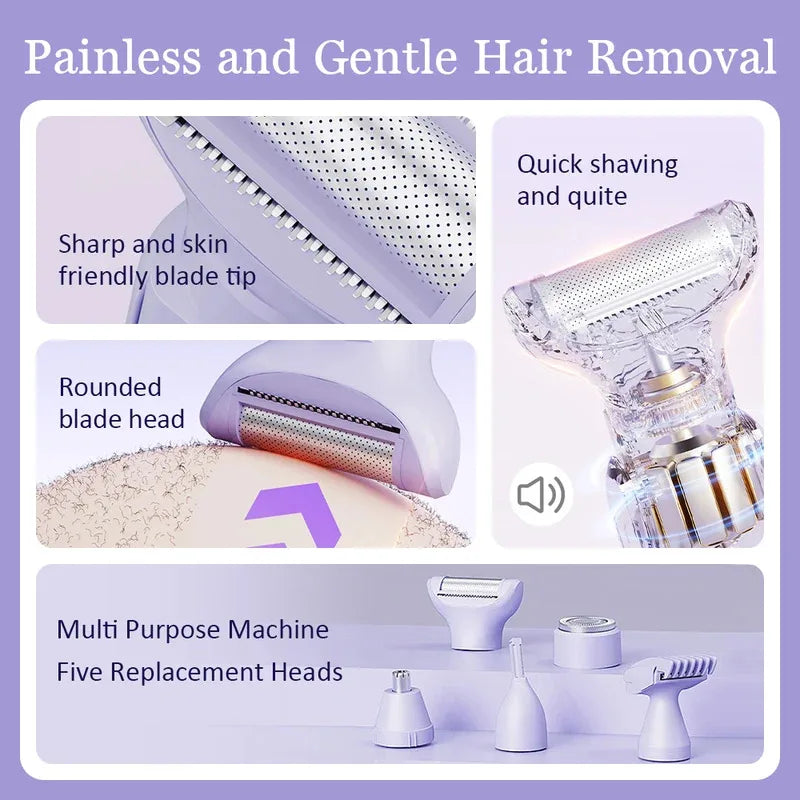 Dames 5-in-1 Elektrisch Scheermes met Vervangbare Hoofden 1