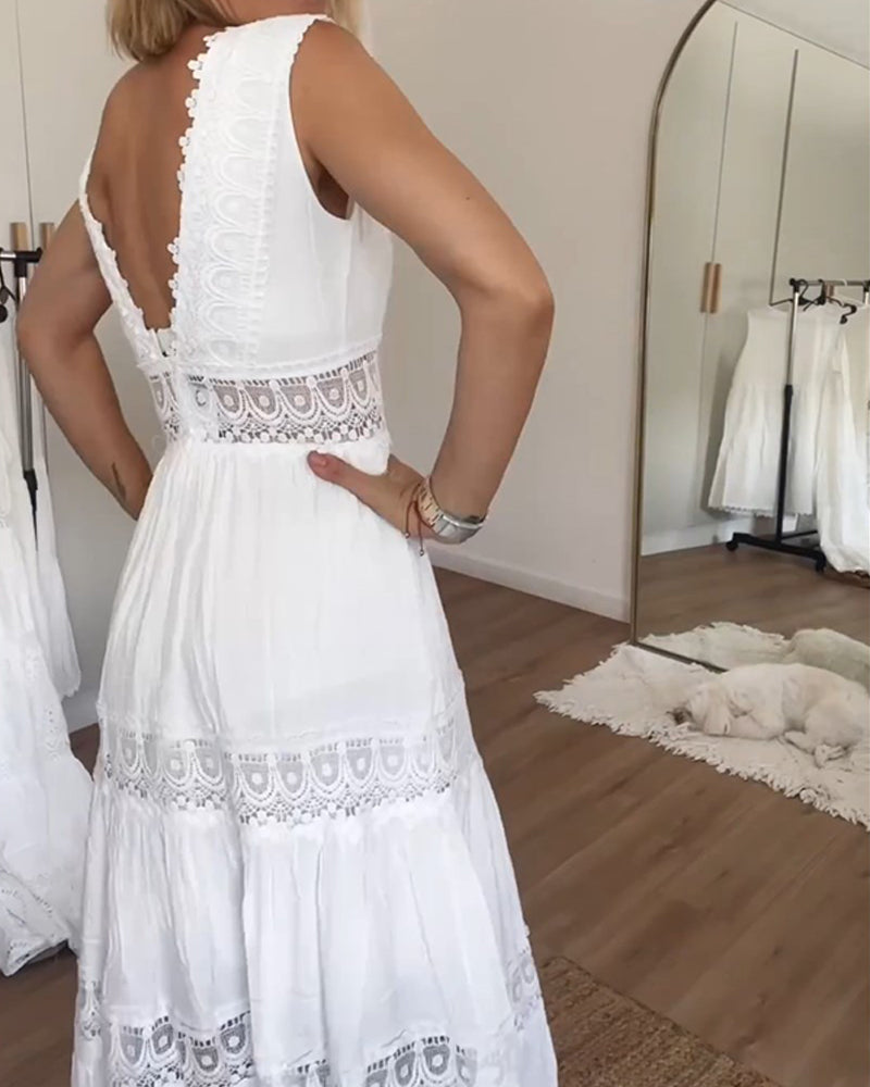 Dames A-Lijn Jurk Met Kanten V-Hals Stijlvolle Zomer Kleding 1