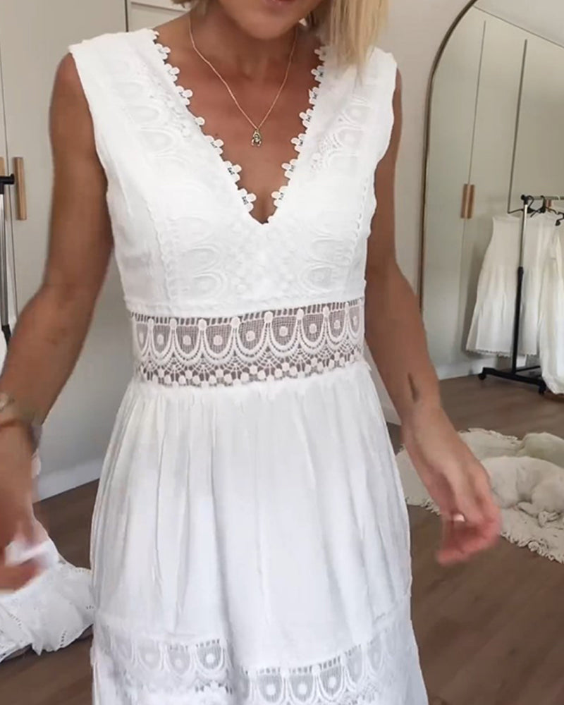 Dames A-Lijn Jurk Met Kanten V-Hals Stijlvolle Zomer Kleding 2