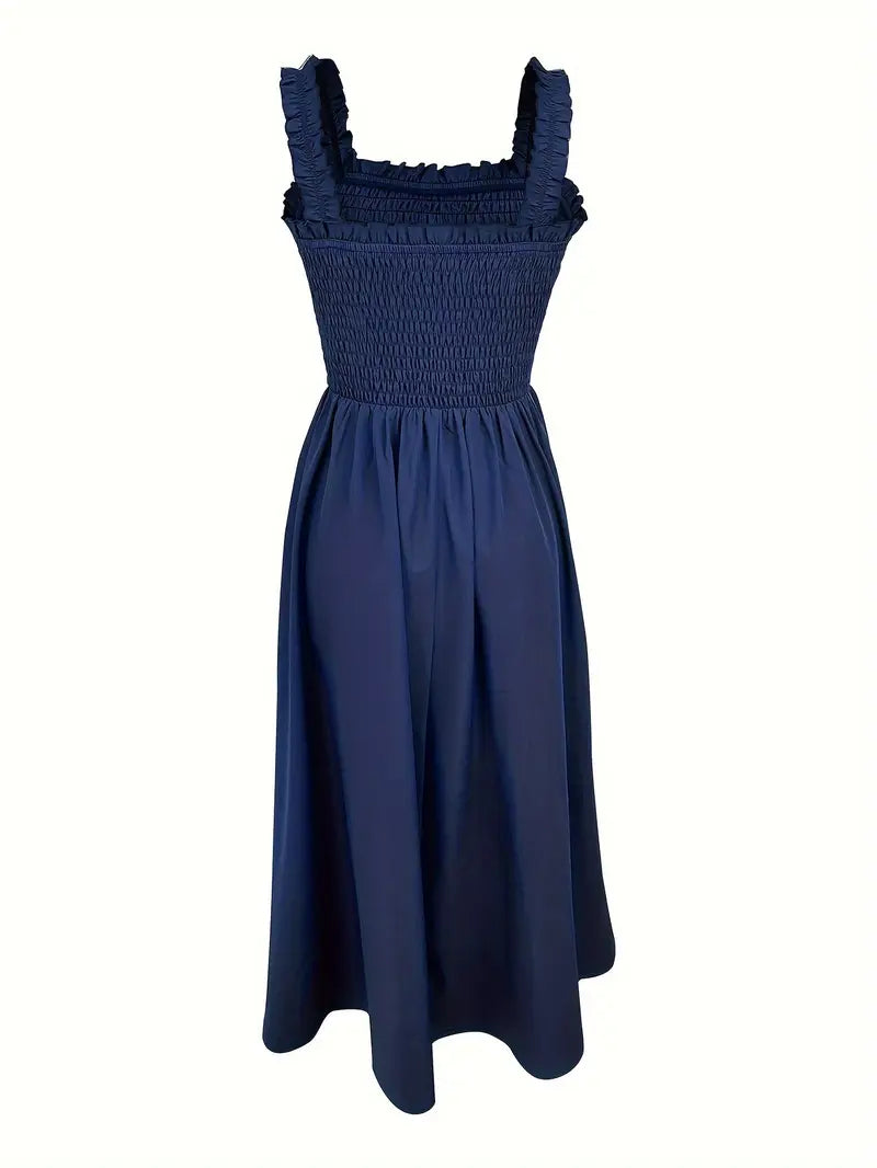 Dames A-Lijn Maxi Jurk Mouwloos Shirred Bodice Luchtige Stof 1