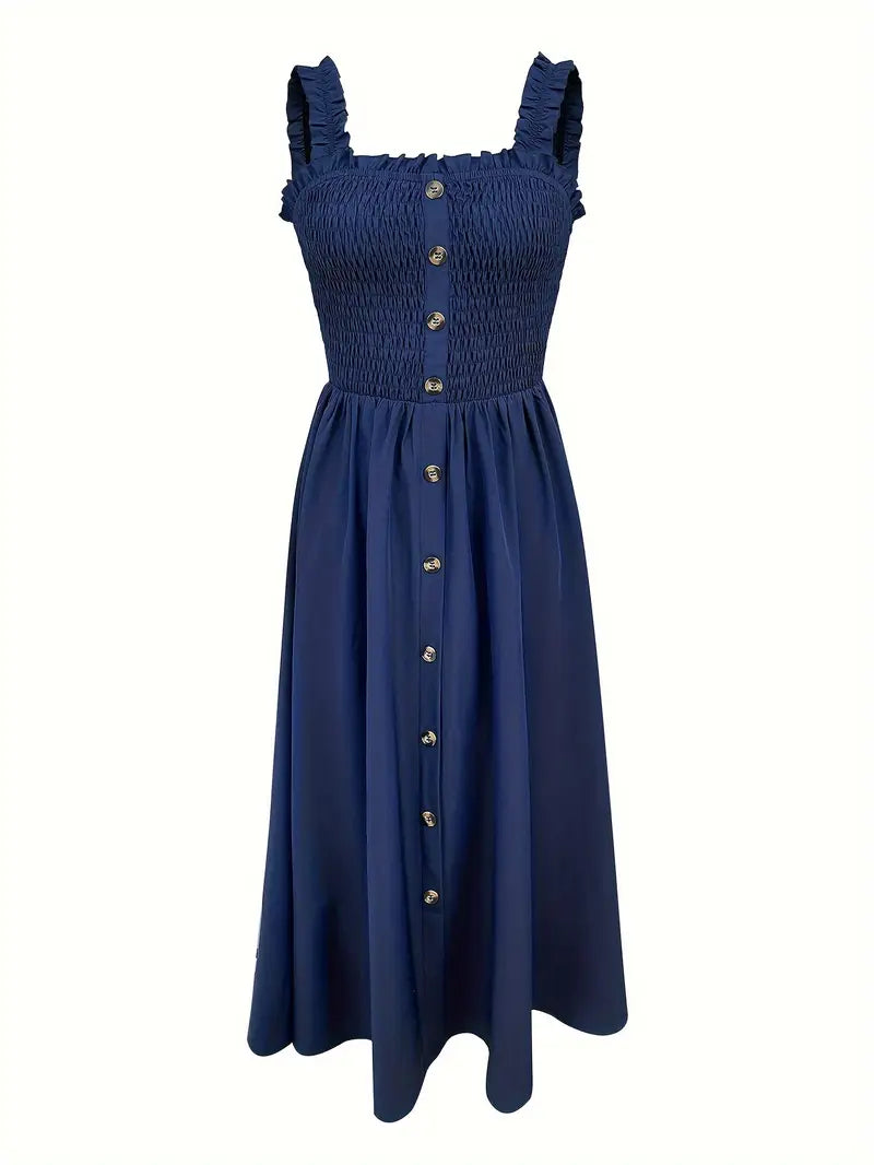 Dames A-Lijn Maxi Jurk Mouwloos Shirred Bodice Luchtige Stof 2