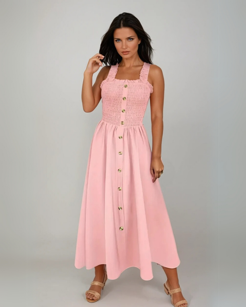 Dames A-Lijn Maxi Jurk Mouwloos Shirred Bodice Luchtige Stof 3