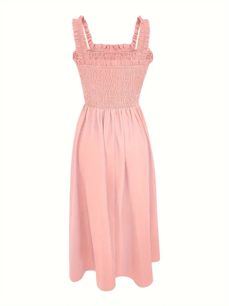 Dames A-Lijn Maxi Jurk Mouwloos Shirred Bodice Luchtige Stof 4