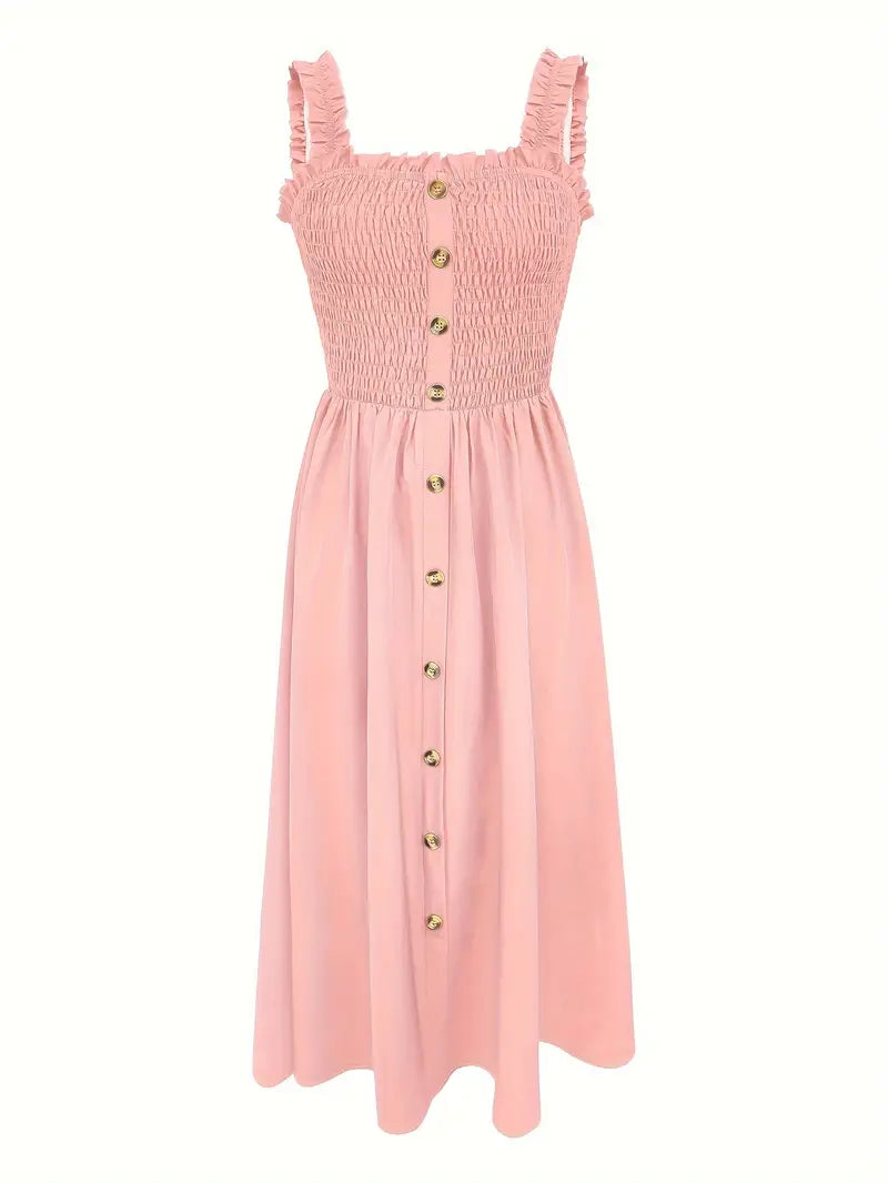 Dames A-Lijn Maxi Jurk Mouwloos Shirred Bodice Luchtige Stof 6