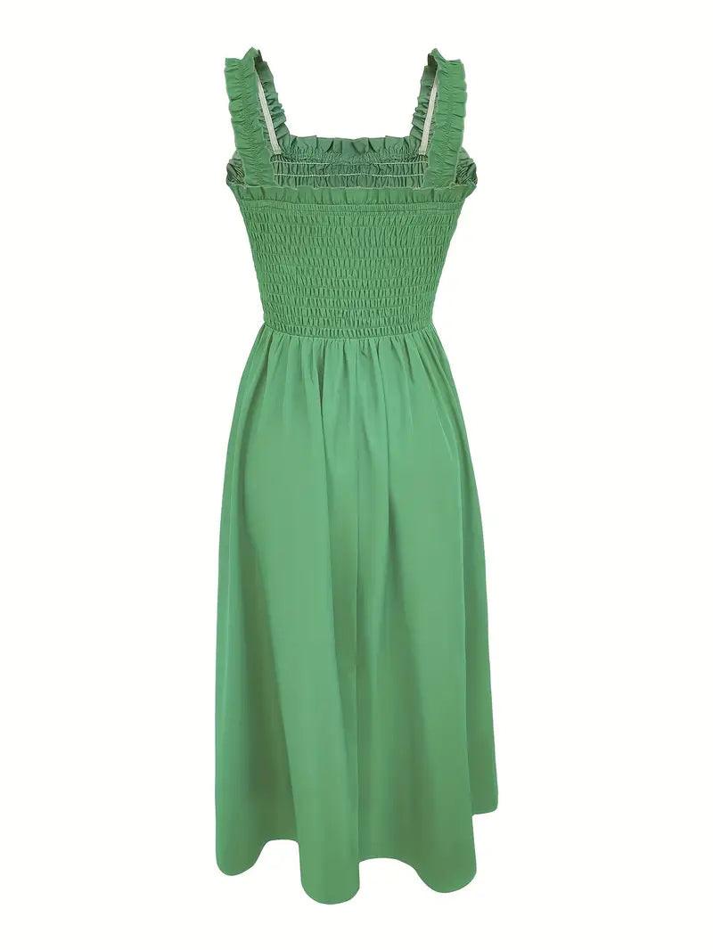 Dames A-Lijn Maxi Jurk Mouwloos Shirred Bodice Luchtige Stof 7
