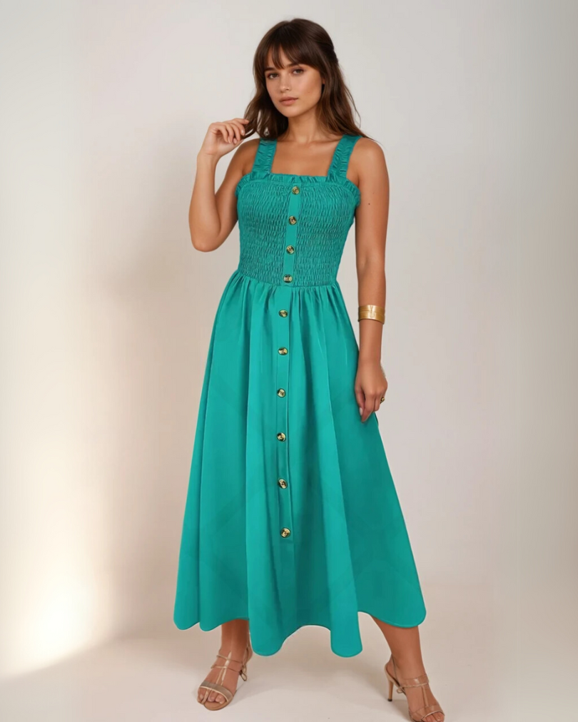 Dames A-Lijn Maxi Jurk Mouwloos Shirred Bodice Luchtige Stof 8