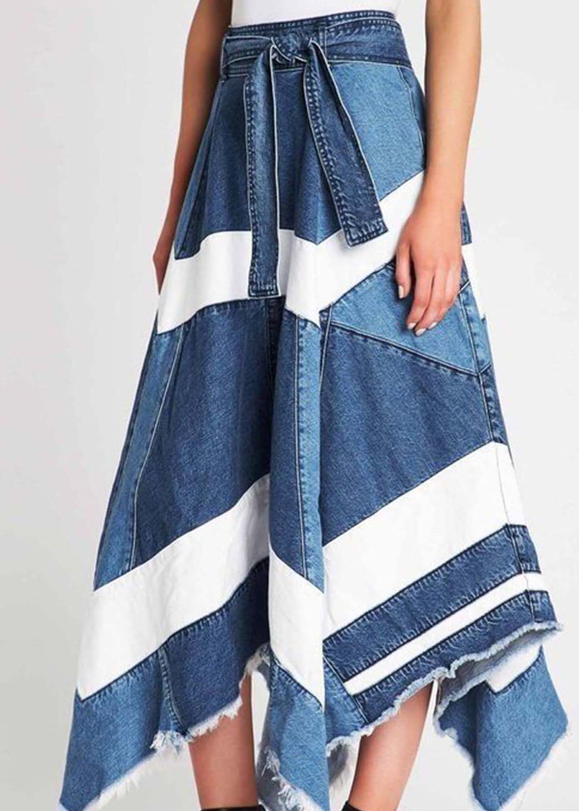 Dames A-lijn Rok Asymmetrisch Denim 1
