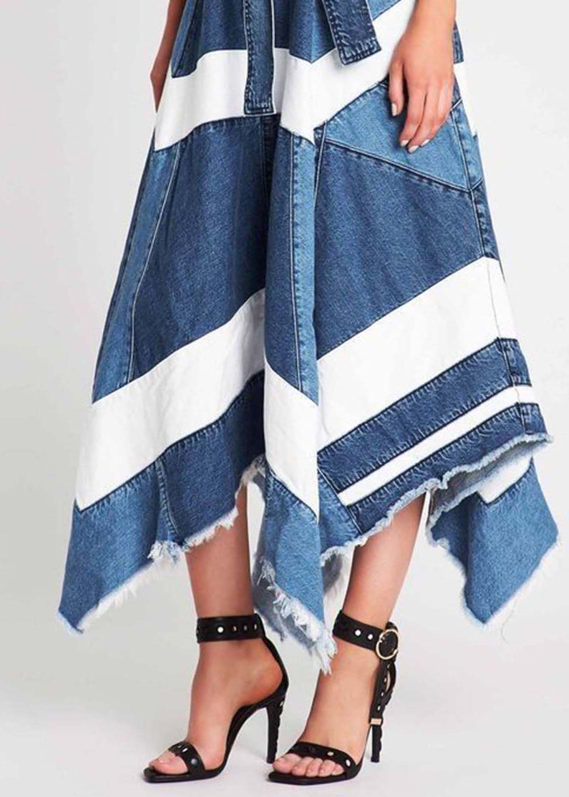 Dames A-lijn Rok Asymmetrisch Denim 2
