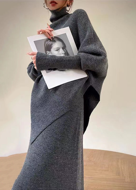 Dames Asymmetrische Gebreide Set met Hoge Hals 1