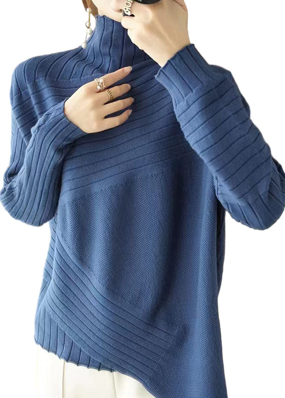 Dames Asymmetrische Gebreide Trui in Blauw 0