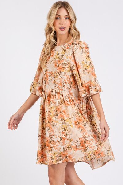 Dames Babydoll Mini Jurk Bloemenprint Linnenmix voor Zomer 1