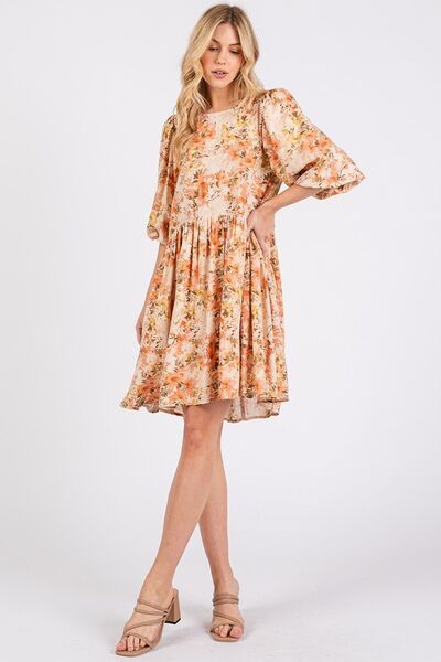 Dames Babydoll Mini Jurk Bloemenprint Linnenmix voor Zomer 3