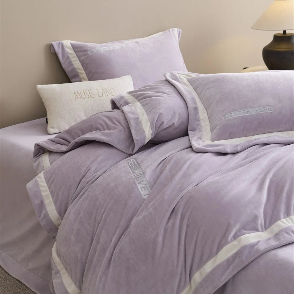 Dames Beddengoedset Fluweel met Contrasterende Bies 2