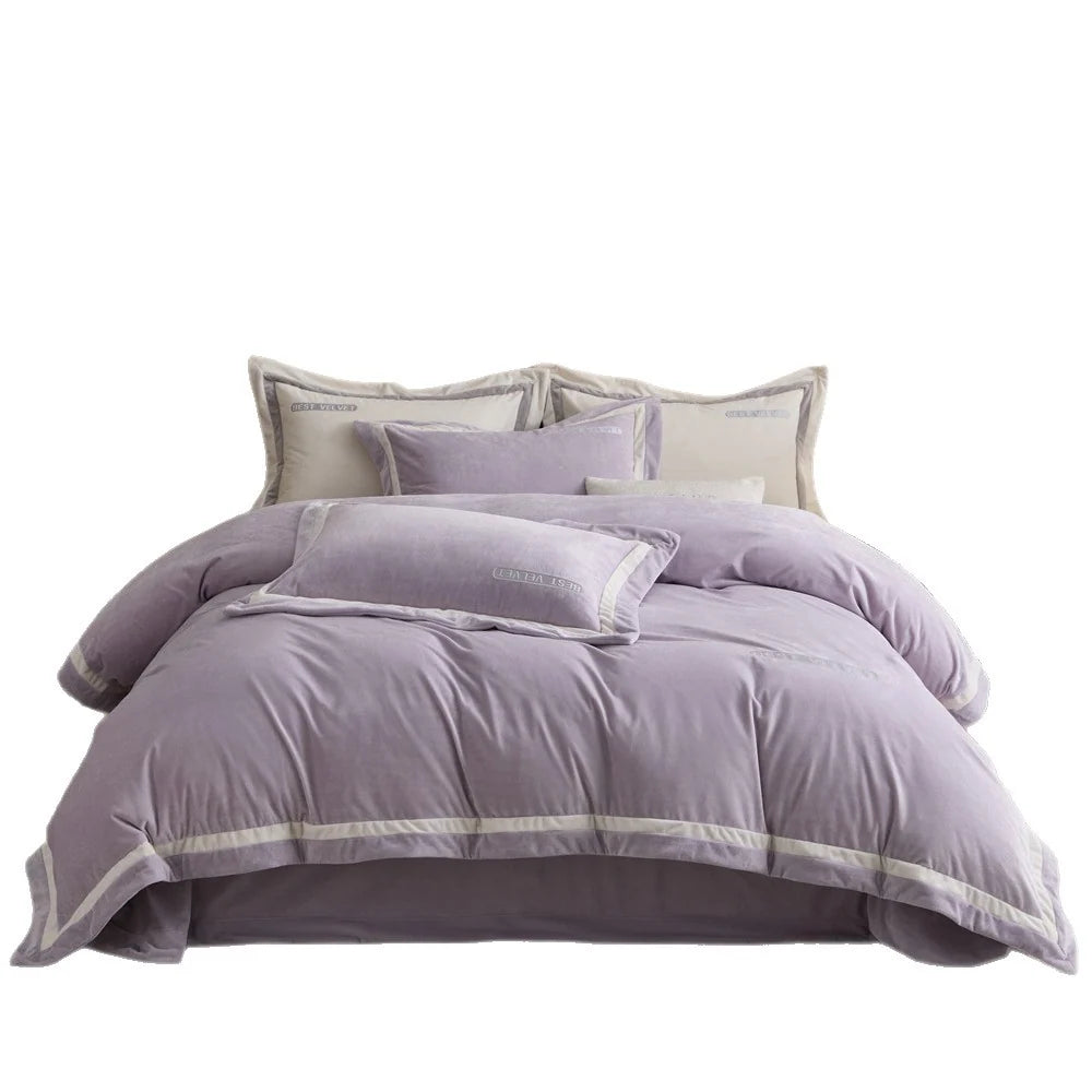 Dames Beddengoedset Fluweel met Contrasterende Bies 5