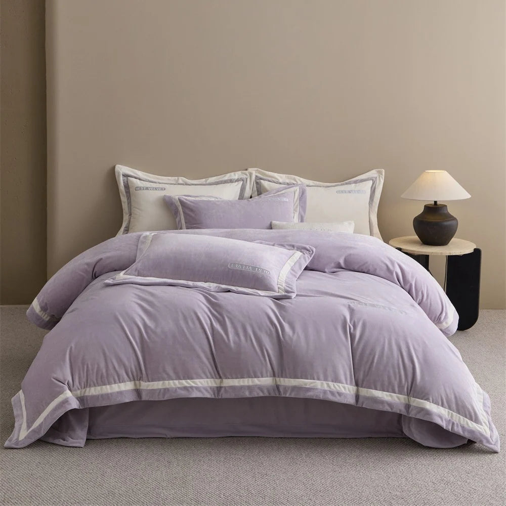 Dames Beddengoedset Fluweel met Contrasterende Bies 6