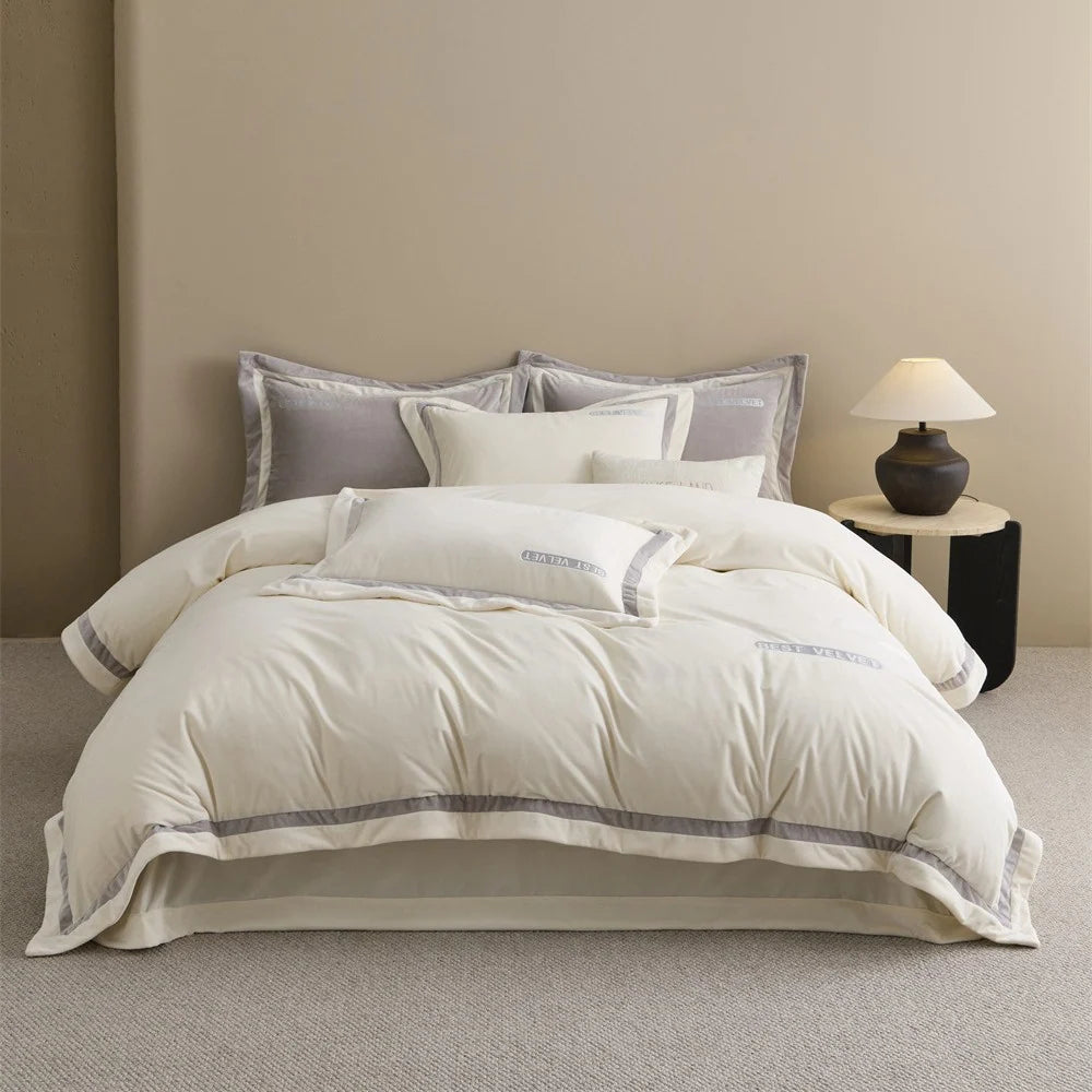Dames Beddengoedset Fluweel met Contrasterende Bies 7