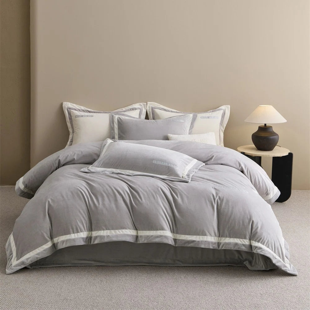 Dames Beddengoedset Fluweel met Contrasterende Bies 8