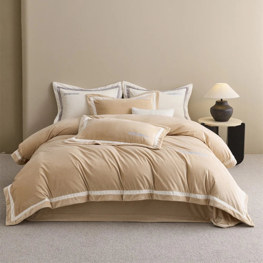 Dames Beddengoedset Fluweel met Contrasterende Bies 9