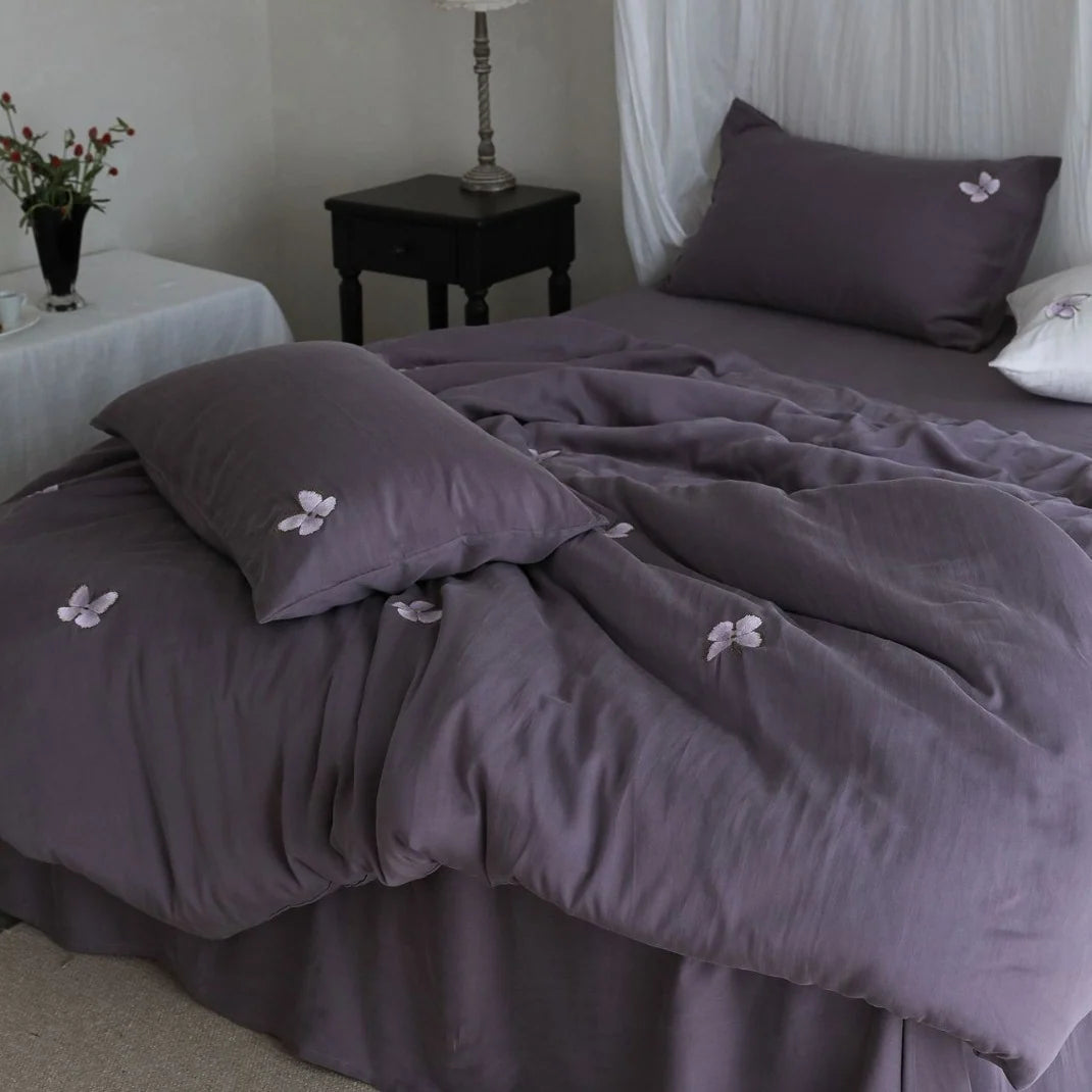 Dames Beddengoedset Met Geborduurde Aquarelbloemen 4