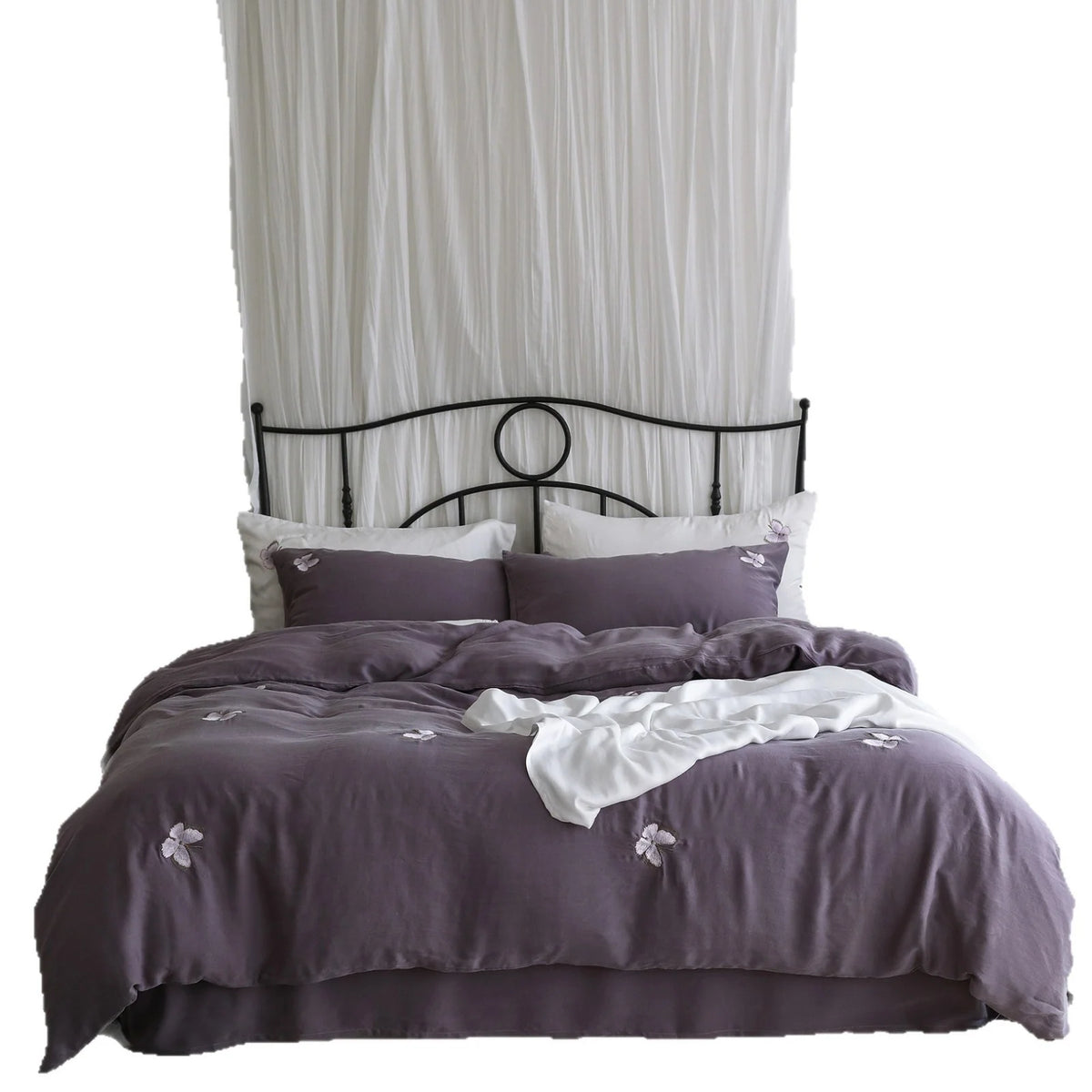 Dames Beddengoedset Met Geborduurde Aquarelbloemen 5