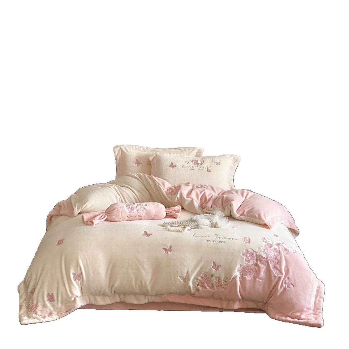 Dames Beddengoedset Romantisch Bloemenborduurwerk 5