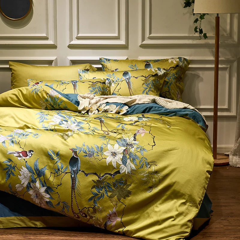 Dames Beddengoedset Satijn Bloemenprint Omkeerbare Deken 1
