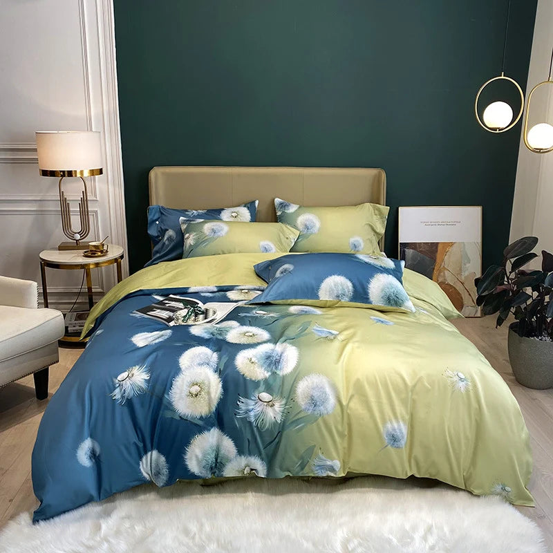 Dames Beddengoedset Satijn Bloemenprint Omkeerbare Deken 7