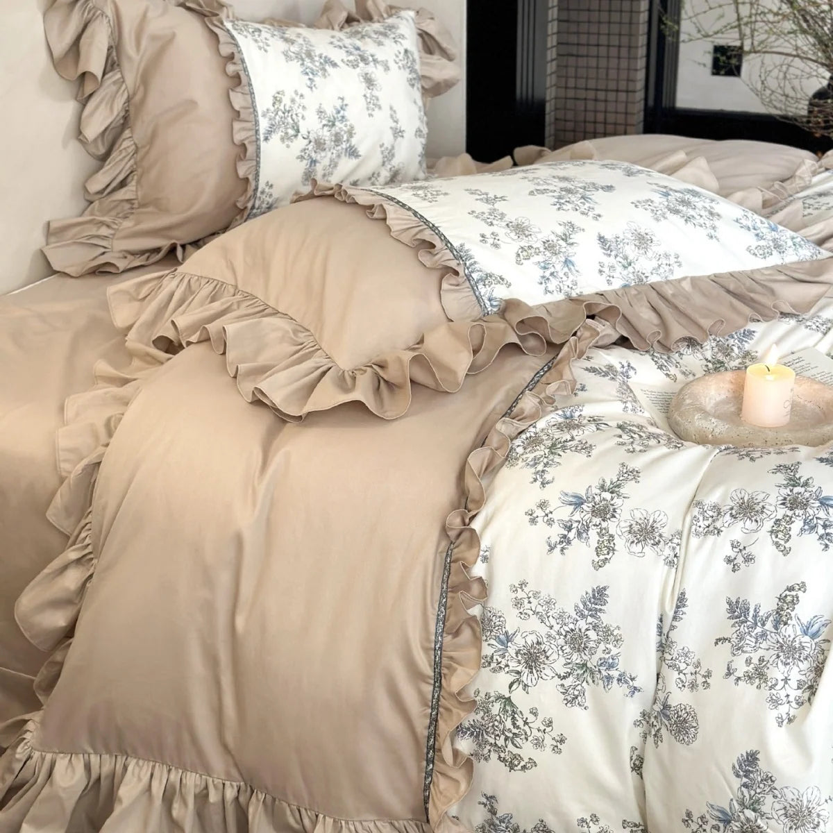 Dames Beddengoedset Vintage Bloemenpatroon Ruches 3
