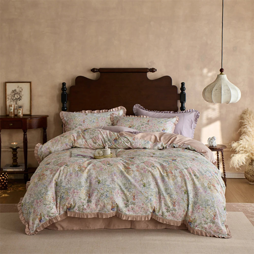 Dames Beddengoedset Vintage Bloemenprint 0