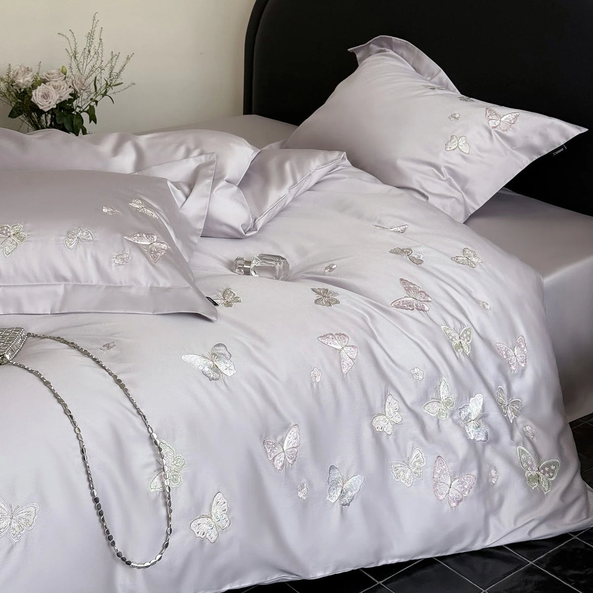 Dames Beddengoedset Vlinderborduurwerk Elegant 6