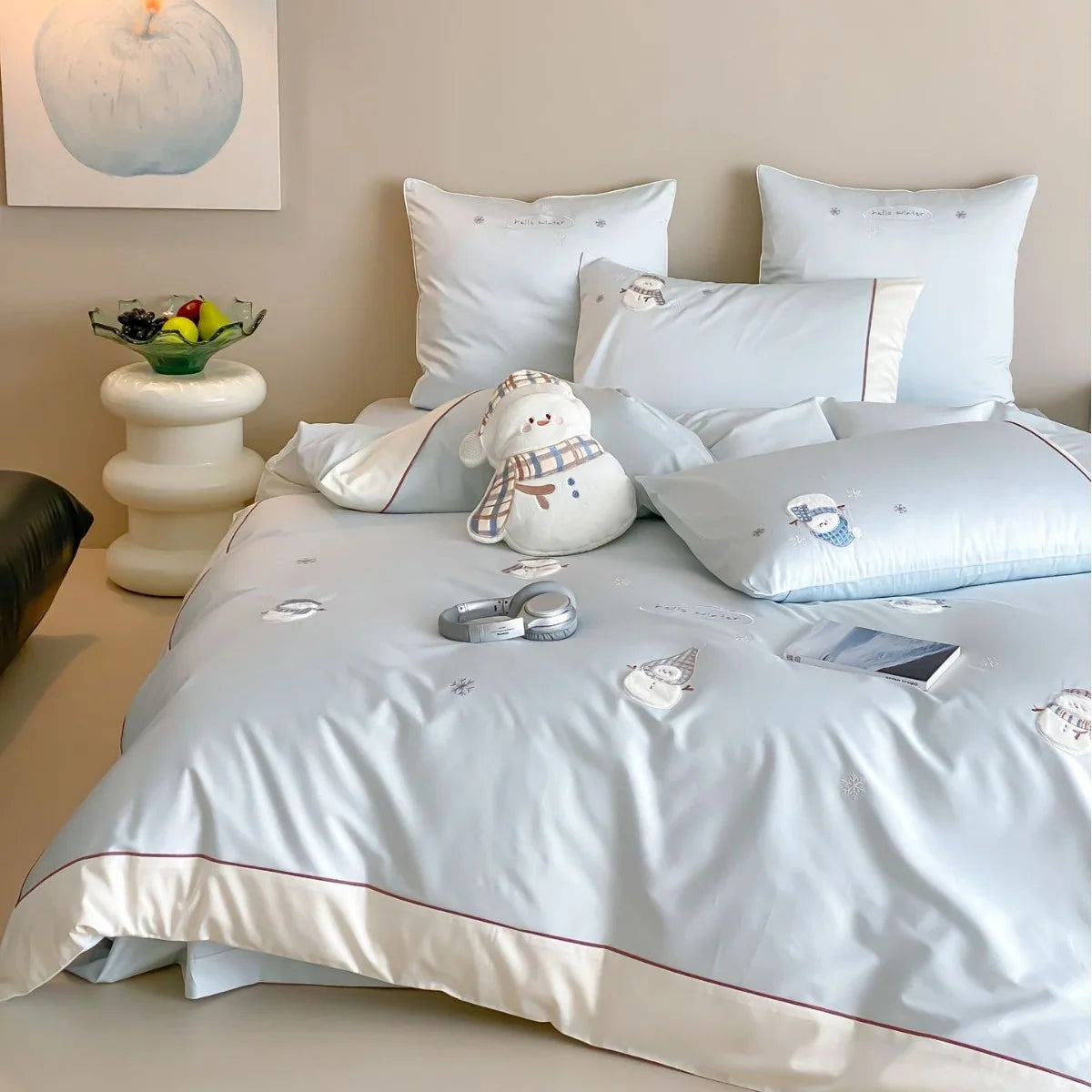 Dames Beddengoedset Winterse Sneeuwpopdetails 1