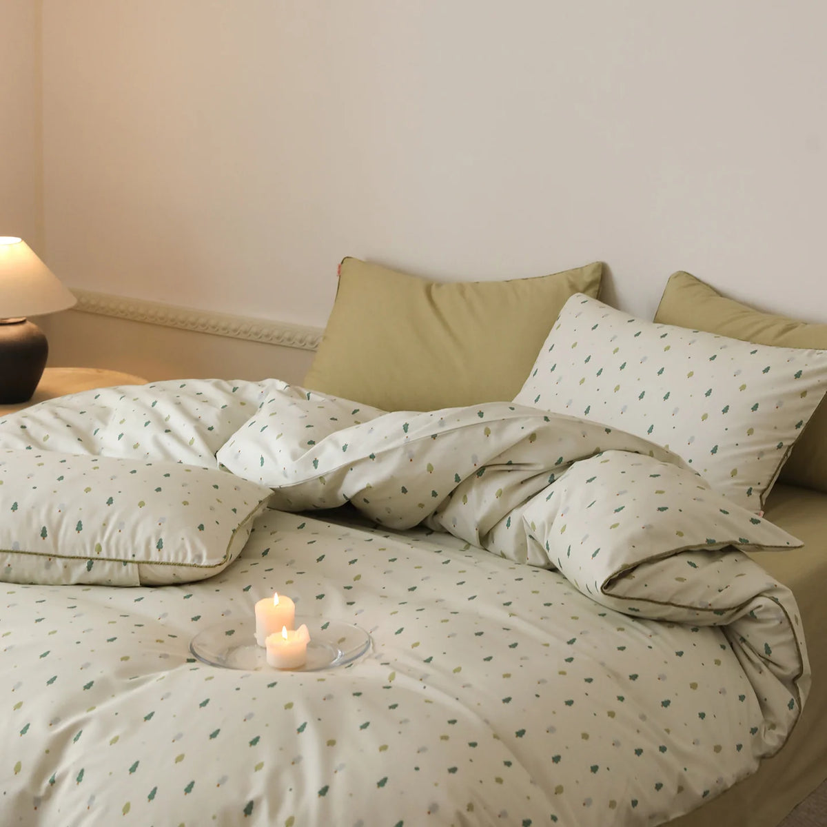 Dames Beddengoedset met Boomprint en Contrasterende Bies 1