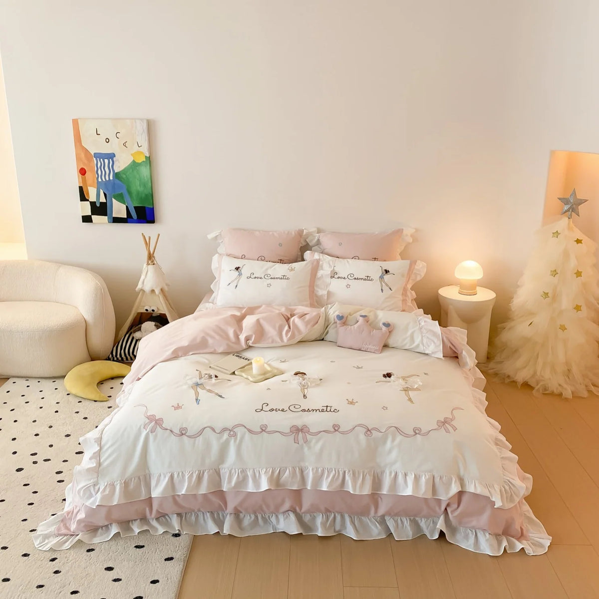 Dames Beddenset Ballerina Print Met Ruches 0
