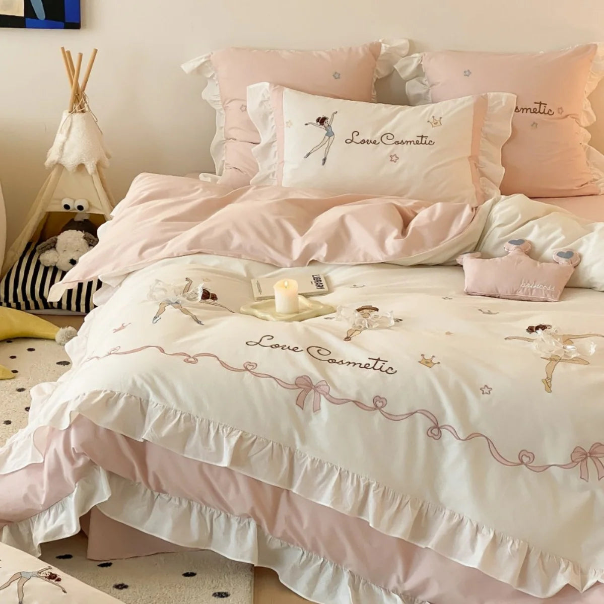 Dames Beddenset Ballerina Print Met Ruches 1