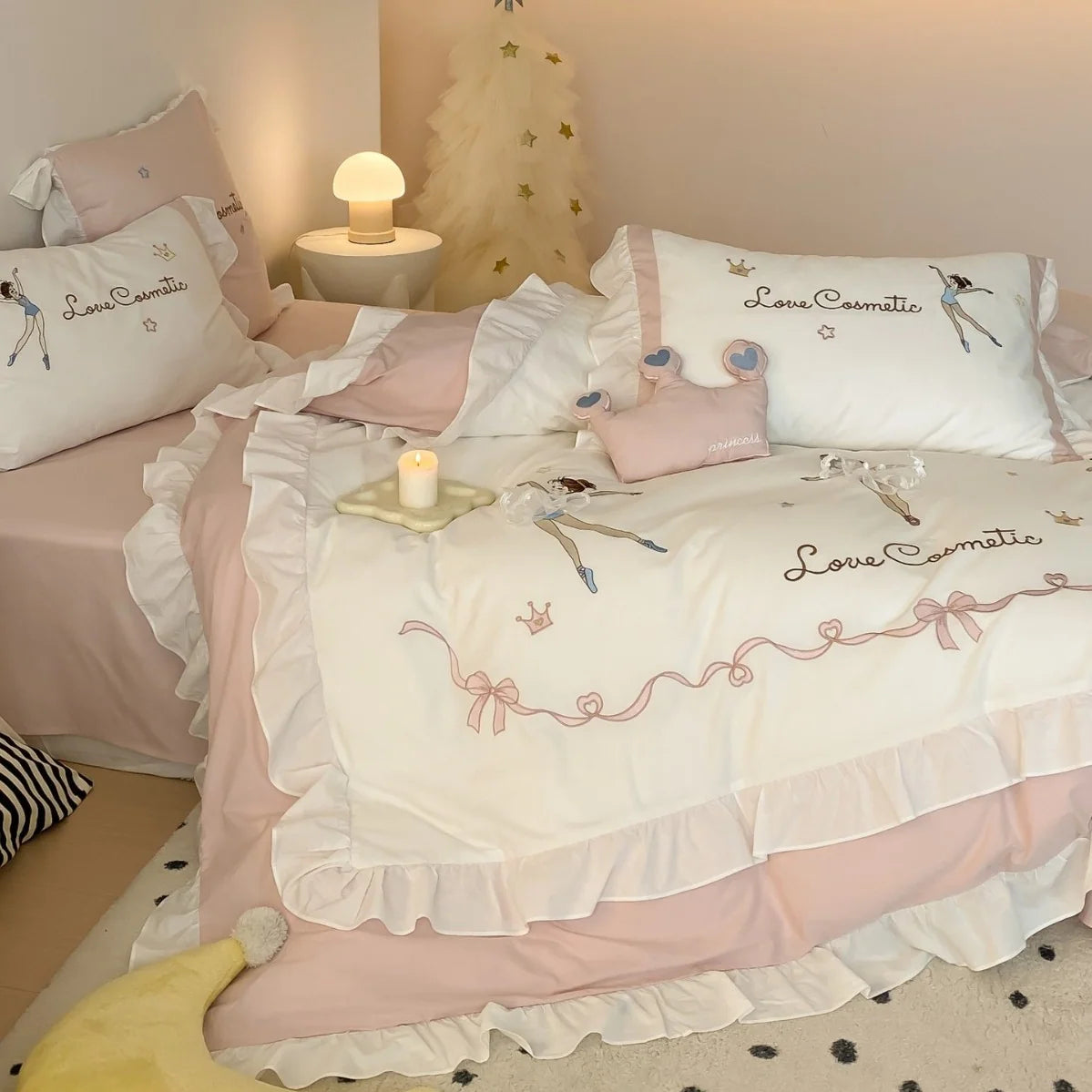 Dames Beddenset Ballerina Print Met Ruches 2