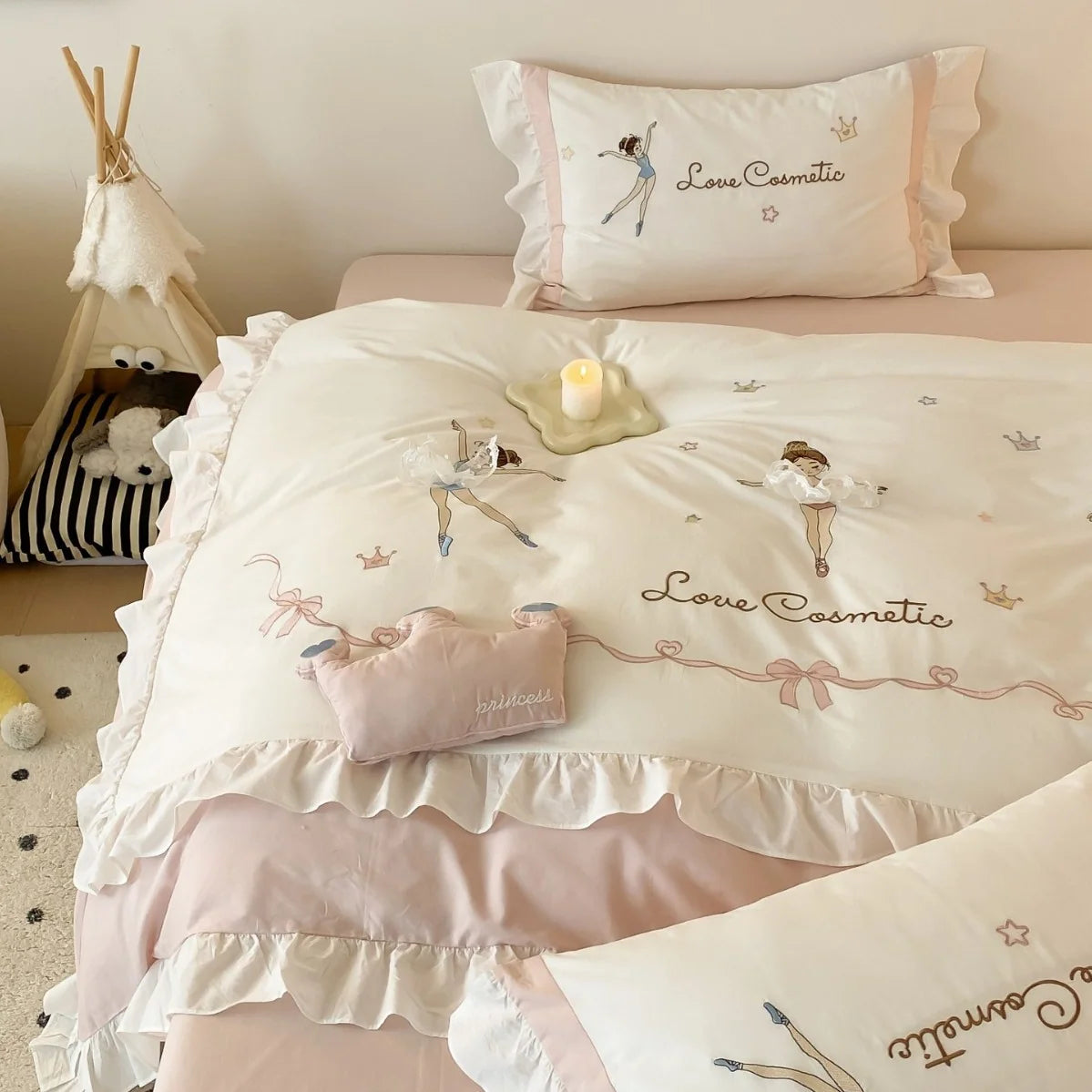 Dames Beddenset Ballerina Print Met Ruches 4