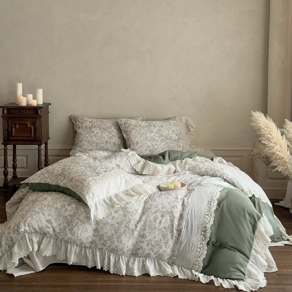 Dames Beddenset Vintage Kant en Ruches Design 0
