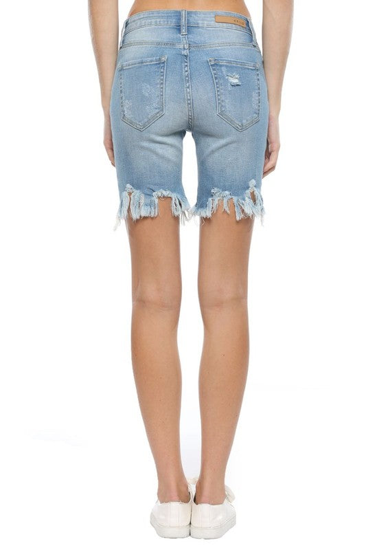 Dames Bermuda Shorts Hoog Taille Ongelijk Franje Licht Denim 2