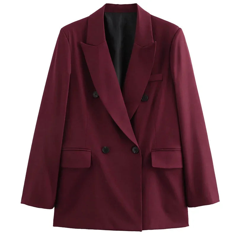 Dames Blazer met Dubbele Knopen en Lapen Kraag 0