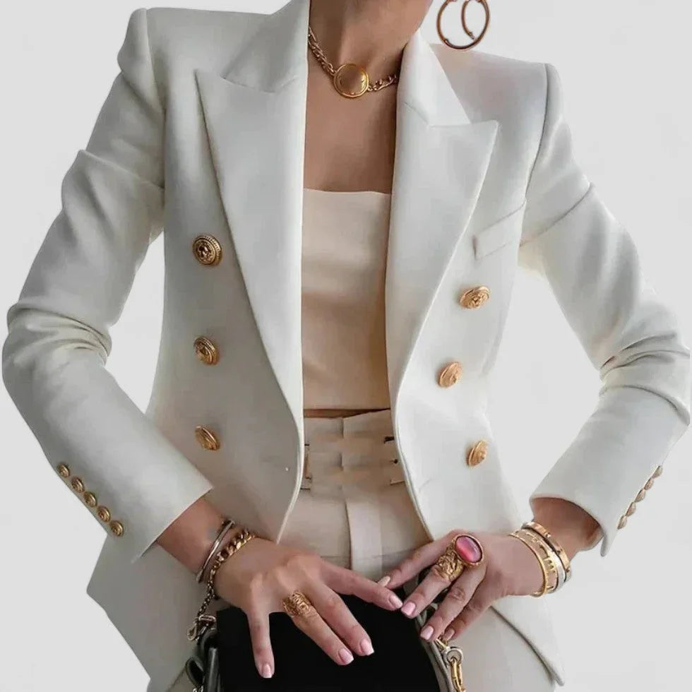Dames Blazer met Dubbele Rij Knopen en Luxe Accenten 1