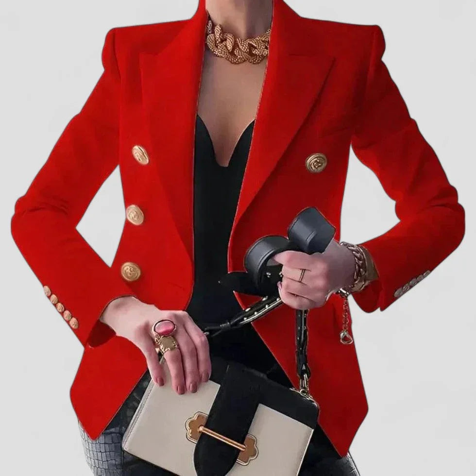 Dames Blazer met Dubbele Rij Knopen en Luxe Accenten 2