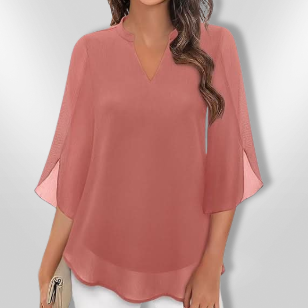 Dames Blouse Chic V-Hals Luchtig Gelaagd Lichtgewicht Stof 4