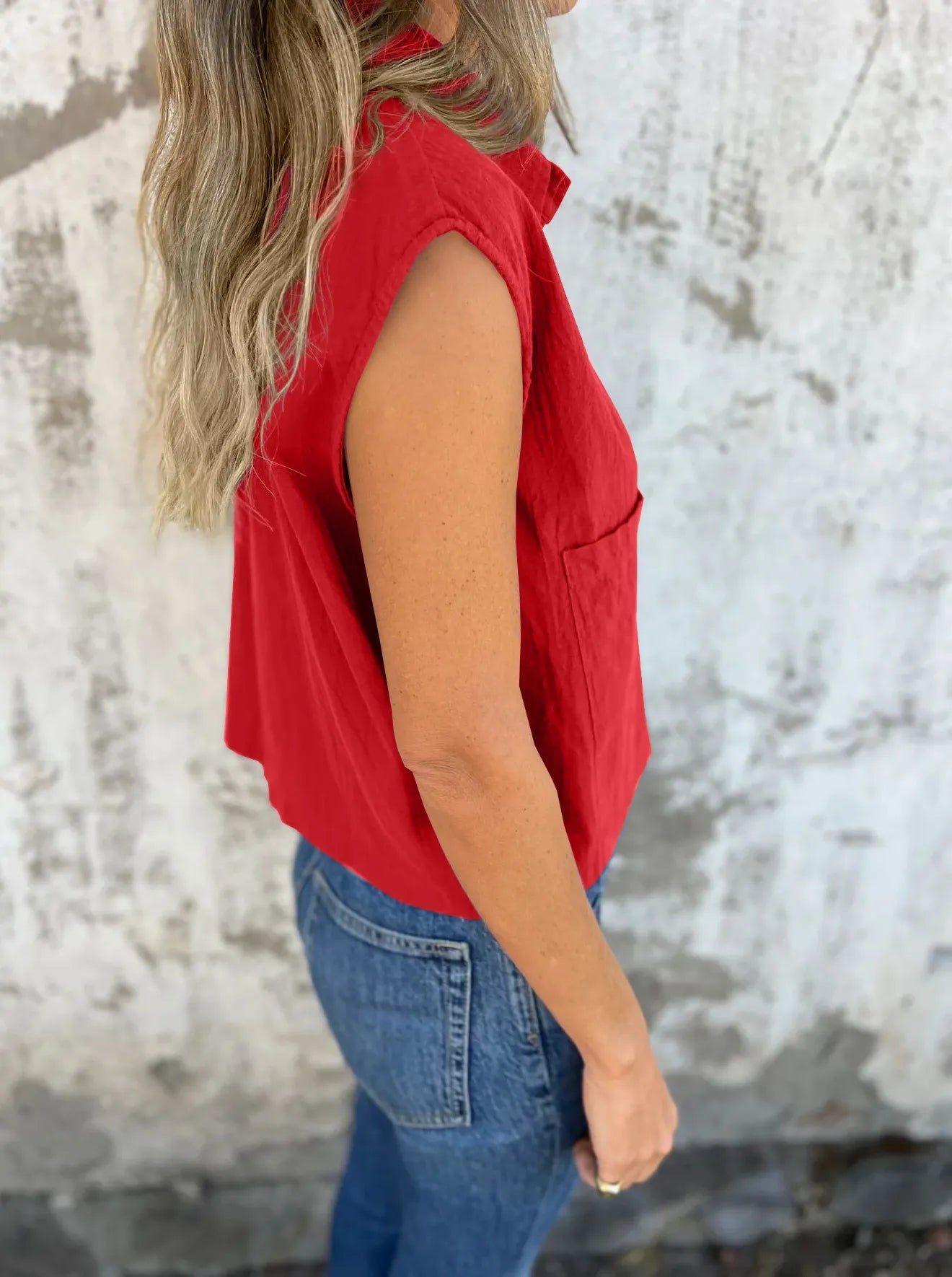 Dames Blouse Met Knoopsluiting Linnen Cap Sleeves 5