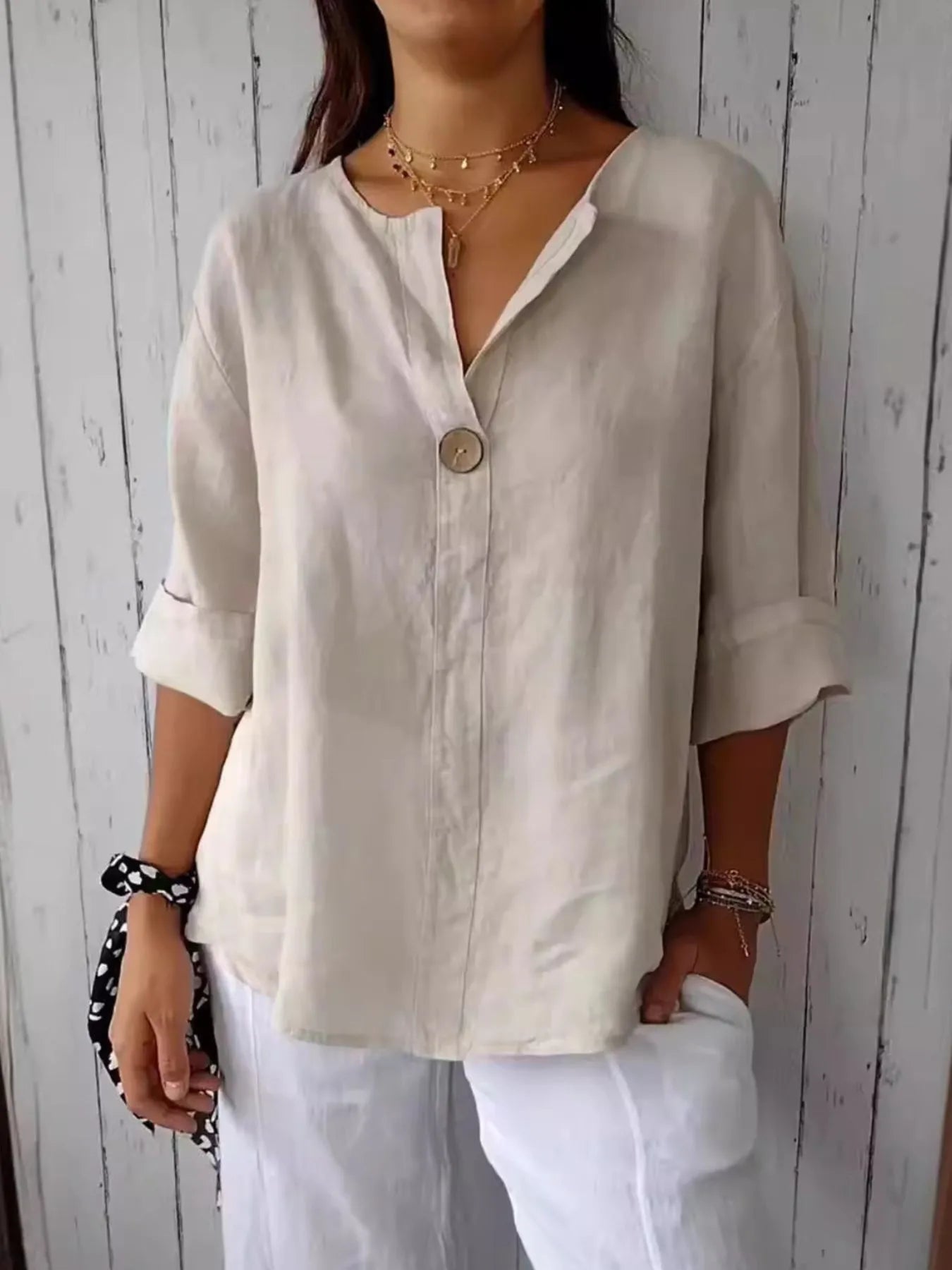 Dames Blouse Notch Kraag Ademend Linnenmix 0